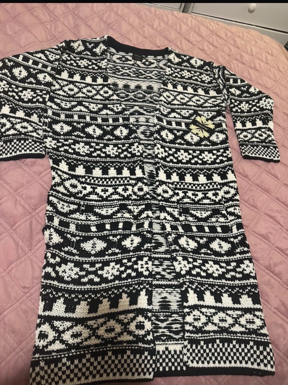 Macy's Black and White Fair Isle Men's Cardigan Sweater